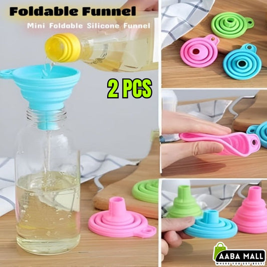 2 Pcs Mini Size Collapsible Silicone Funnel For Liquid or Dry Ingredient Transfer Prevent Spills with Stabilizer and Ridged Edges 2 Pcs