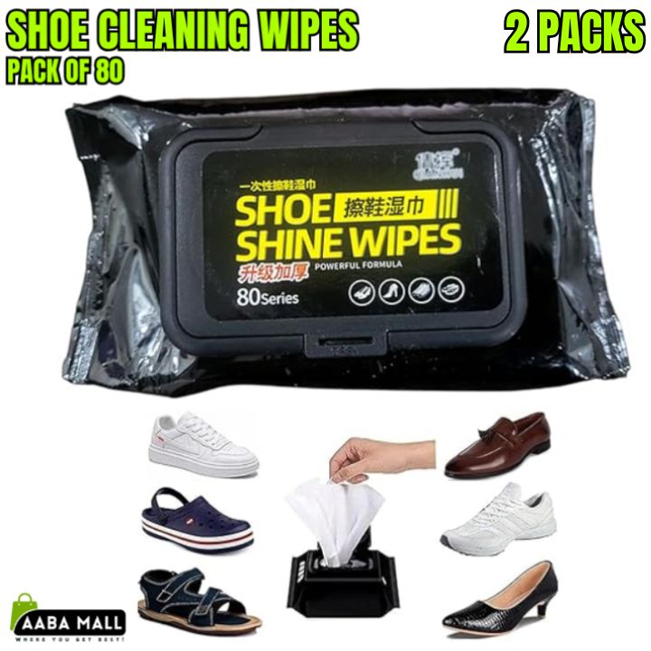2 Packs - Shoe Cleaning Wipes – Quick Clean Shoe Cleaner Tissues | Pack of 80 | Portable Sneaker & Shoe Care for Unisex