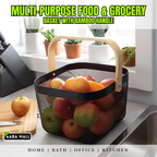 Grey mesh simplify basket with bamboo handle for groceries