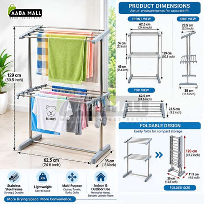 Multi‑Functional Stainless Steel Clothes Drying Rack | Foldable Laundry Stand for Indoor & Outdoor Use