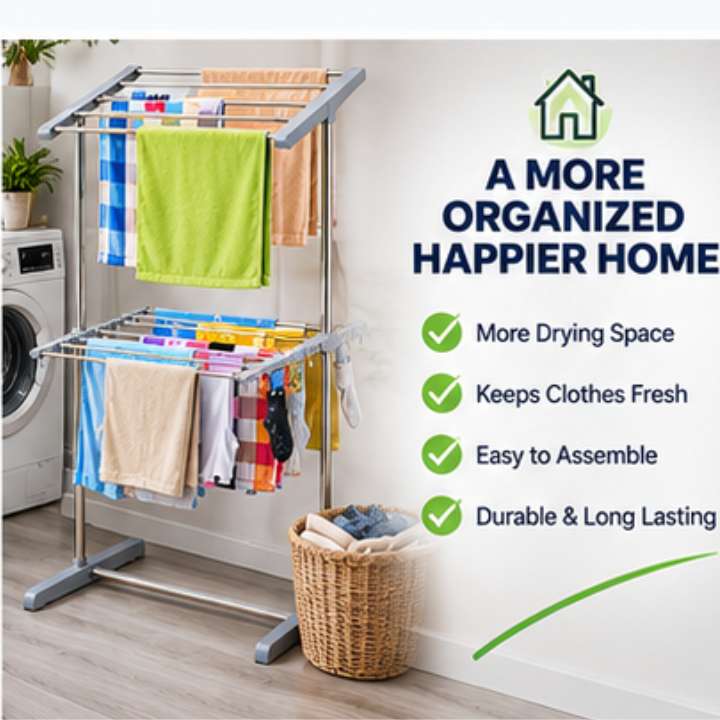 Multi‑Functional Stainless Steel Clothes Drying Rack | Foldable Laundry Stand for Indoor & Outdoor Use