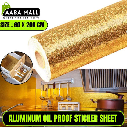 Oil Proof Golden Sticker Sheet (60cm x 200cm) for Kitchen Cabinet, Stove, Wall paper, Counter Top, Water Proof