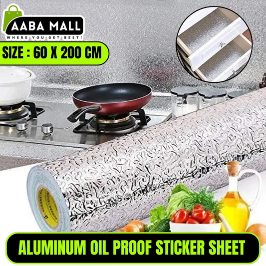 Aluminum Sticker (60cm x 200cm) for Kitchen Cabinet Wallpaper Countertop Stovetop Oil Proof Waterproof Wall Protector