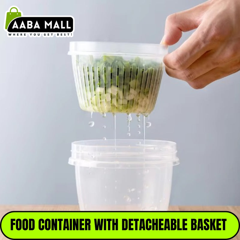 With 1 Pc Detachable Drain Basket Fridge Food Storage Container With Lid, Airtight Refrigerator Food Box - AABA MALL