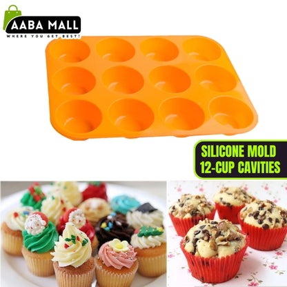 Silicone Cupcake Mold Muffin Tray Tin Cupcake Pan 12-Cup Cavities