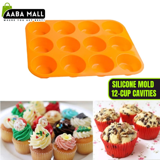 Silicone Cupcake Mold Muffin Tray Tin Cupcake Pan 12-Cup Cavities