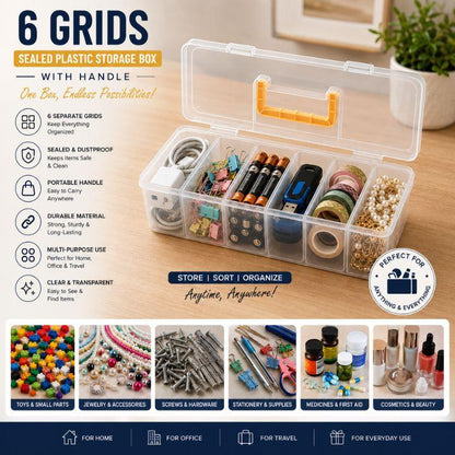 Multi‑Purpose Storage Box with Handle – 6 Removable Compartments for Spices, Cables, Crafts & More