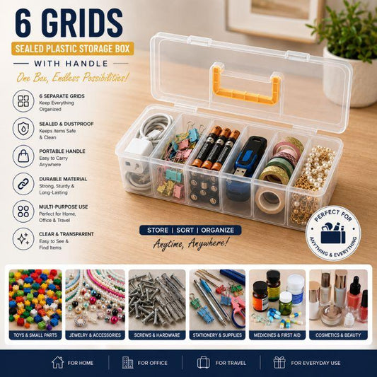 Multi‑Purpose Storage Box with Handle – 6 Removable Compartments for Spices, Cables, Crafts & More