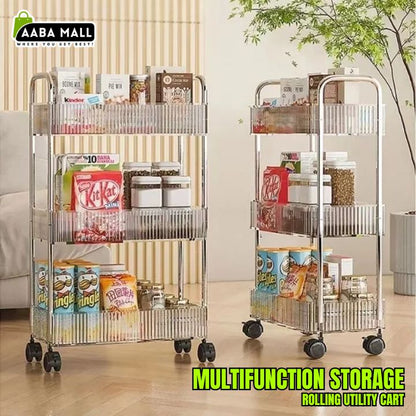 Slim rolling utility cart for bathroom storage