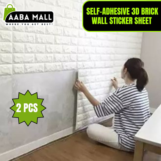 2 PCS 3D Brick Wall Stickers PE Foam Self-Adhesive Wallpaper Peel and Stick 3D Art Wall Panels Wall Decor (White) - 70 X 77 CM