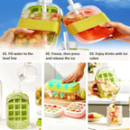 Multifunctional 3 in 1 Ice Cube Tray Press | Easy Demoulding Portable Water Bottle with Straw | DIY Ice Cube Maker for Kitchen, Bar & Outdoor Use