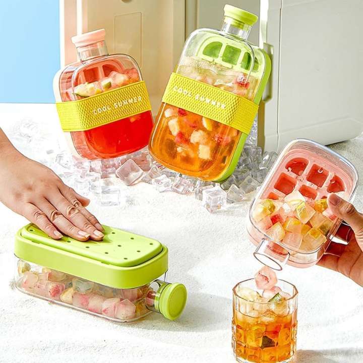 Multifunctional 3 in 1 Ice Cube Tray Press | Easy Demoulding Portable Water Bottle with Straw | DIY Ice Cube Maker for Kitchen, Bar & Outdoor Use