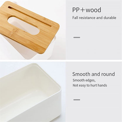 Wooden Cover Plastic Tissue Box With Phone Holder Household Paper Towel Storage Box Home Office Removable Tissue Case