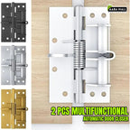 Multifunctional automatic door closer with gold, silver, and black options on a wooden background.