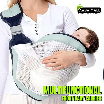 Multifunctional front baby carrier being used on a white background with 'AABA MALL' branding.