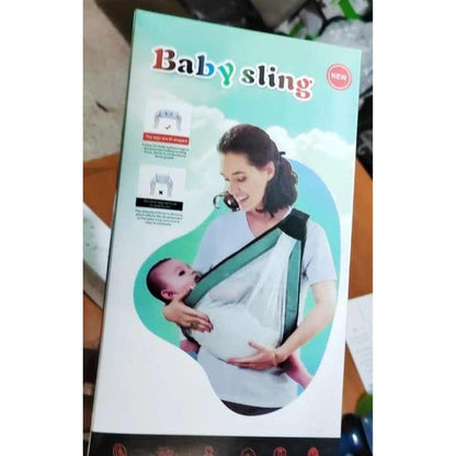 Box for a baby sling with an image of a woman and baby on the packaging.
