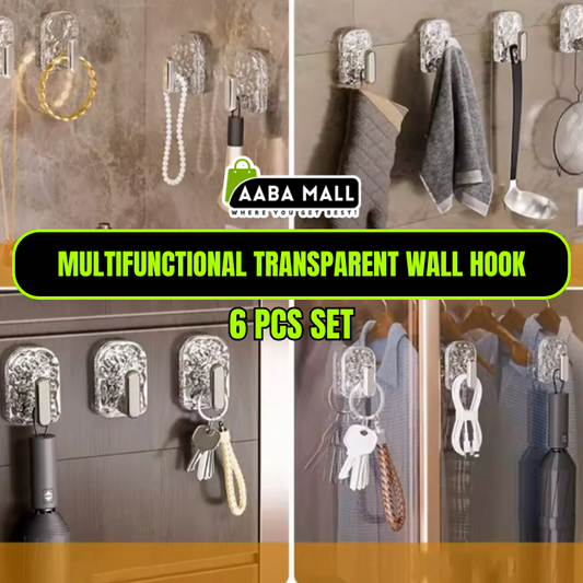 6 Pcs Multifunctional Transparent Wall Hook – Self-Adhesive, Punch-Free & Waterproof | Wall-Mounted Coat, Towel & Storage Hanger Hook