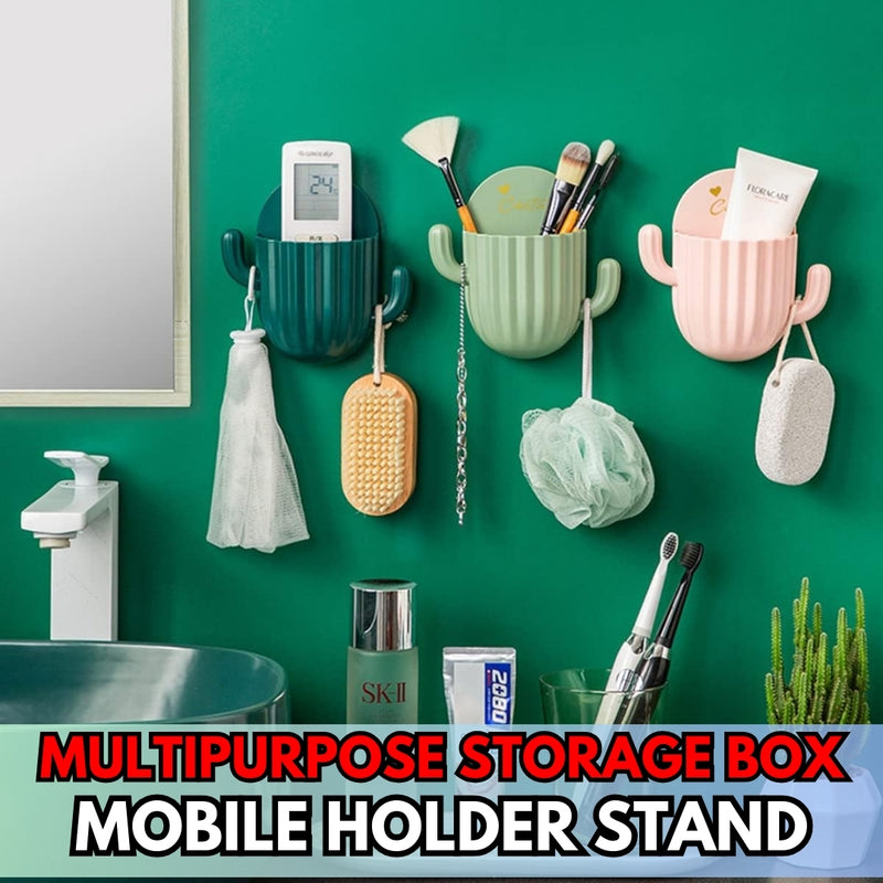 1PC Mobile Holder, Toothbrush Holder Household Wall-mounted Self-adhesive Cactus Design Storage Rack Shaver Organizer Kitchen Bathroom Holder Color - AABA MALL