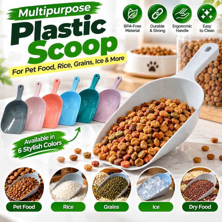 Multipurpose Plastic Scoop for Pet Food, Rice, Grains, Ice & Dry Food Storage | BPA-Free Heavy Duty Kitchen Utility Scoop with Ergonomic Handle
