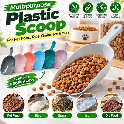 Multipurpose Plastic Scoop for Pet Food, Rice, Grains, Ice & Dry Food Storage | BPA-Free Heavy Duty Kitchen Utility Scoop with Ergonomic Handle