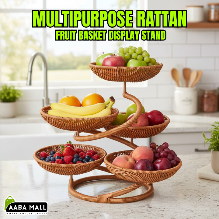 Rattan-style fruit basket display stand for fruits and vegetables