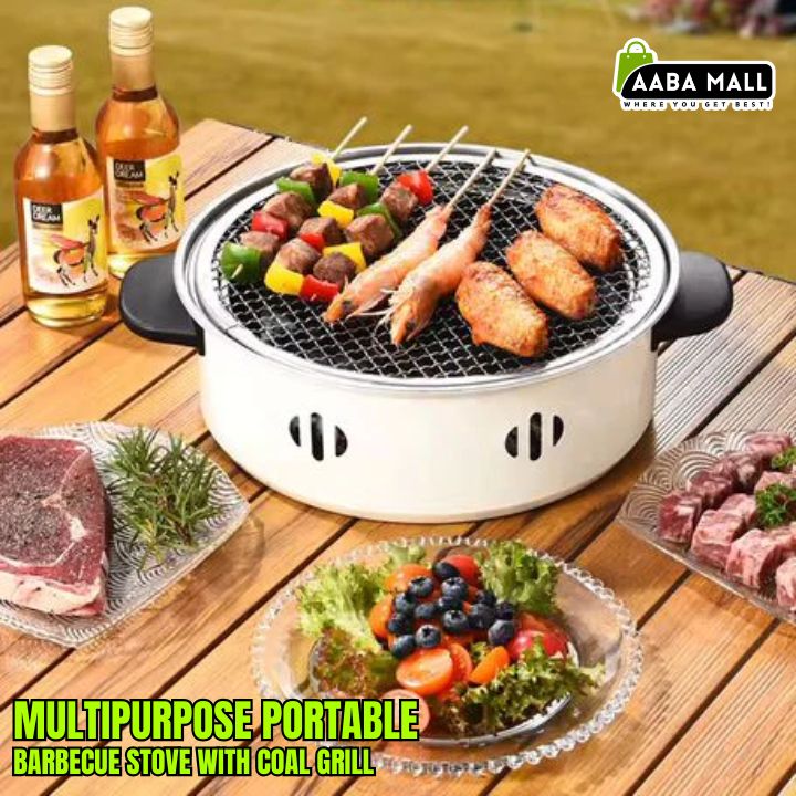 Outdoor BBQ cooking grill with heat-resistant grip