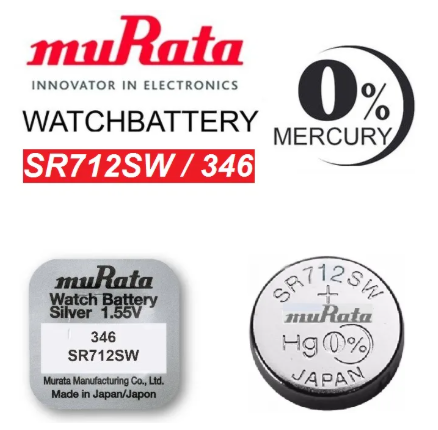 Murata 346, SR712SW battery, silver oxide battery, watch battery, Murata coin cell, Japanese battery, 1.55V battery, wristwatch battery