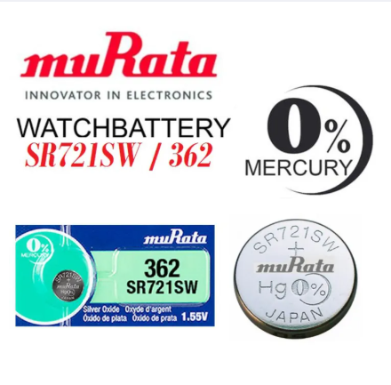 Murata 362, SR721SW battery, silver oxide battery, watch battery, Murata coin cell, Japanese battery, 1.55V battery, Murata watch battery