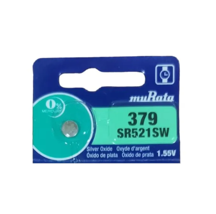 Murata 379, SR521SW battery, Murata watch battery, silver oxide coin cell, 1.55V battery, Murata Japan, wristwatch battery, Murata SR521SW
