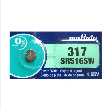 Murata 317, SR516SW battery, watch battery, silver oxide battery, Murata coin cell, Japanese battery, 1.55V battery, Murata watch battery
