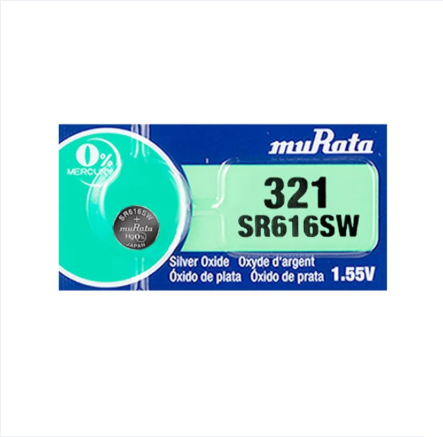 Murata 321, SR616SW battery, silver oxide battery, watch battery, Murata coin cell, Japanese battery, 1.55V battery, Murata watch battery