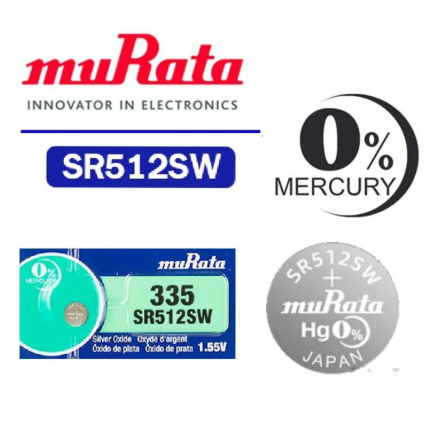 Murata 335, SR512SW battery, silver oxide battery, watch battery, Murata coin cell, Japanese battery, 1.55V battery, Murata watch battery