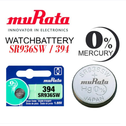 Murata 394, SR936SW battery, LR45 battery, 194 battery, silver oxide battery, watch battery, Murata coin cell, Japanese battery, 1.55V battery