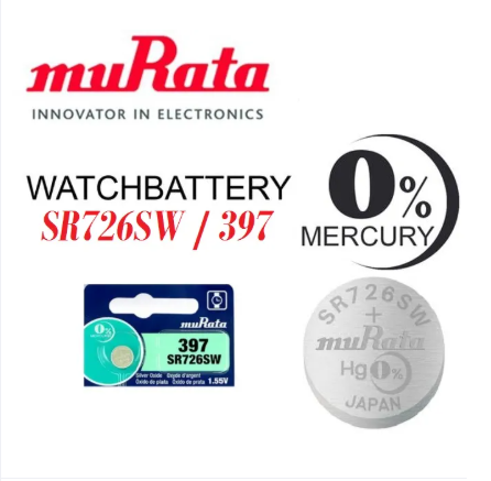 Murata 397, SR726SW battery, watch battery, silver oxide battery, Murata coin cell, Japanese battery, 1.55V battery, Murata watch battery
