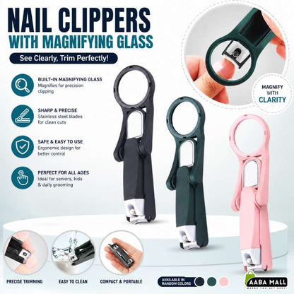 Nail clippers with magnifying glass on a white background