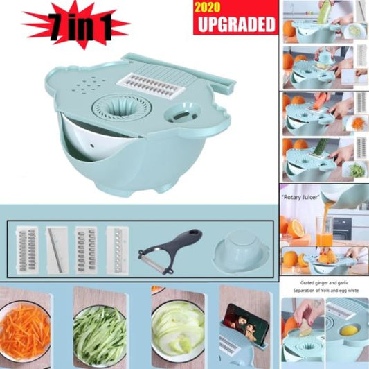 Multi-Purpose Vegetable Grater, Cutter And Rice Drain Bowl - 7 in 1
