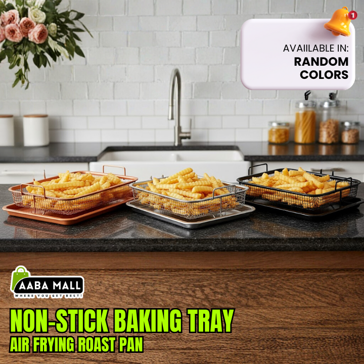 Baking Tray Non-Stick Air Frying Roast Pan | Grill Mesh Oven Basket | Chips & BBQ Tray for Crispy Cooking | Oil-Free Healthy Baking - AABA MALL