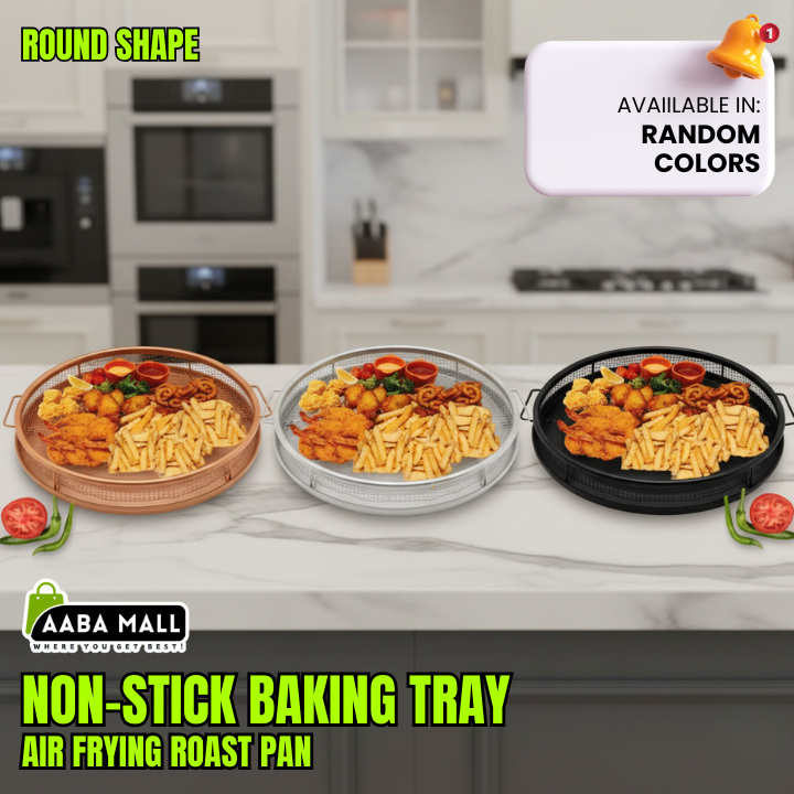 Round Shape Baking Tray Non-Stick Air Frying Roast Pan | Grill Mesh Oven Basket | Chips & BBQ Tray for Crispy Cooking | Oil-Free Healthy Baking - AABA MALL