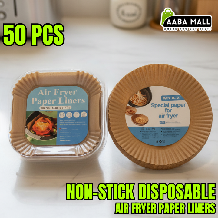 50 Pcs Non-Stick Disposable Air Fryer Paper Liners – Heat Resistant Square & Rectangle Oilproof Parchment Sheets for Air Fryer - AABA MALL