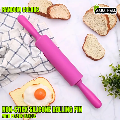 Non-Stick Silicone Rolling Pin with Plastic Handles – Green Baking & Dough Roller for Pizza, Roti, Pie, Cookies & Dumplings - AABA MALL