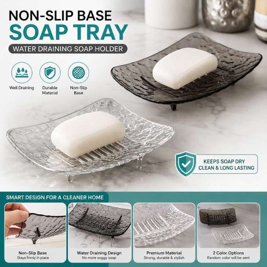 (Pack of 2) - Non Slip Base Soap Tray | Water Draining Soap Holder | Self Emptying Soap Dish for Bathroom & Kitchen