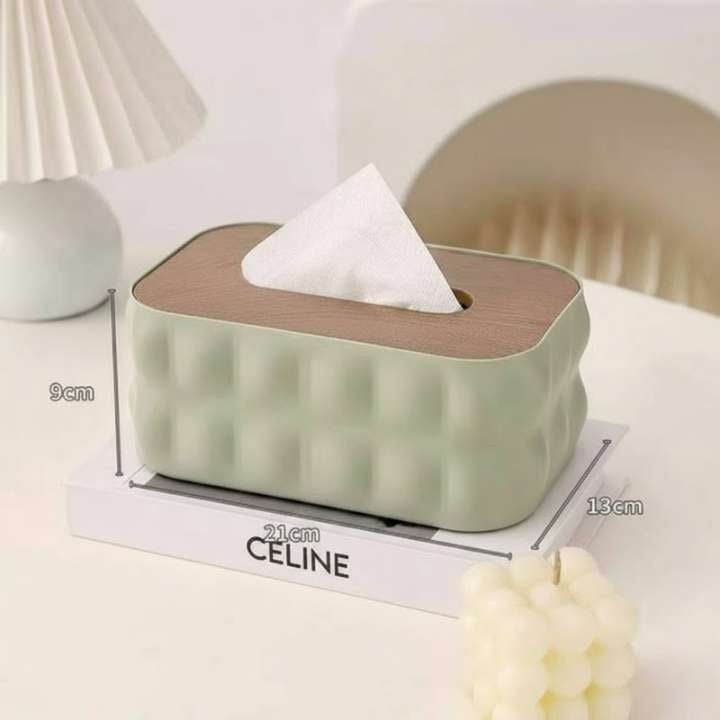 Nordic Bubble‑Texture Tissue Box Holder with Natural Wooden Lid – Stylish Decorative Tissue Organizer for Living Room, Bedroom, Office