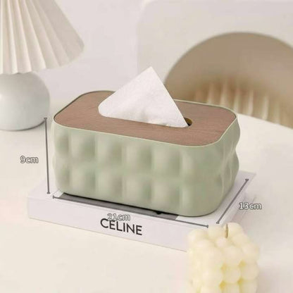 Nordic Bubble‑Texture Tissue Box Holder with Natural Wooden Lid – Stylish Decorative Tissue Organizer for Living Room, Bedroom, Office