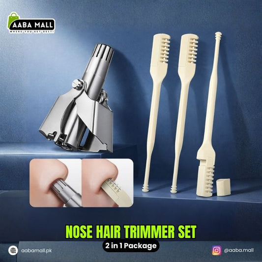 Nose hair trimmer set with manual trimmer and brushes