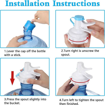 Step-by-step installation instructions for a water dispenser on a blue background