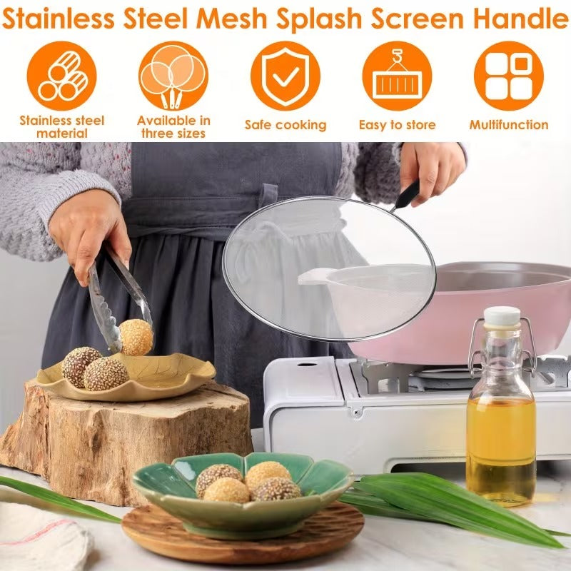 Anti-grease oil splatter screen mesh lid