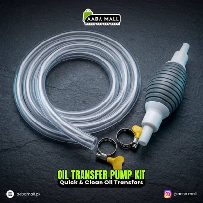 Oil transfer pump kit with hose and connectors on a dark background, featuring AABA MALL branding.