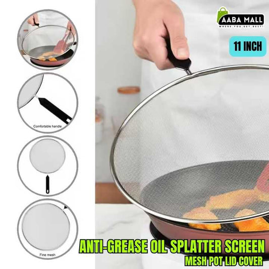 Anti-grease oil splatter screen mesh lid