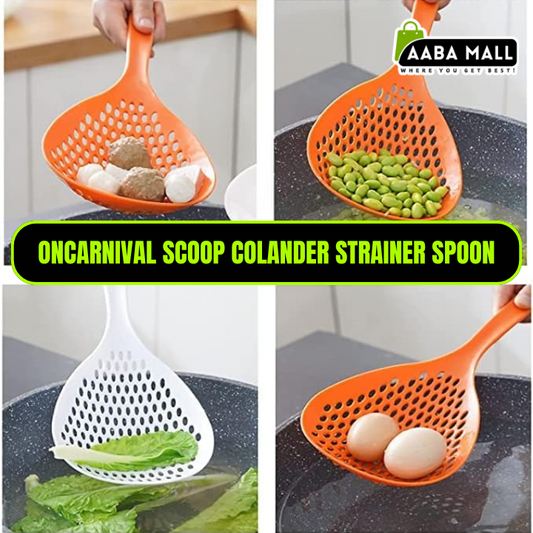 scoop colander spoon, slotted spoon strainer, kitchen cooking utensils, frying strainer spoon, heat resistant cooking spoon, pasta strainer ladle, vegetable draining spoon, oil strainer spatula, kitchen tools with handle