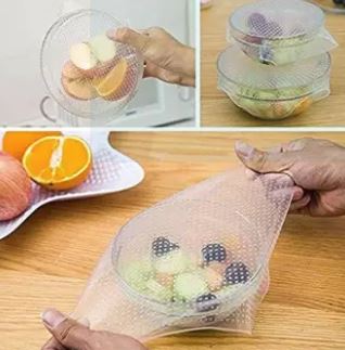 Original Stretch and Fresh Silicone Seal Cover Cling Film Reusable Kitchen, Wraps Pack of 4